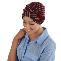 Striped Cotton Turban | Wine / Burgundy with White Stripes | S/M