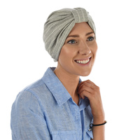 Striped Cotton Turban | Light Grey with White Stripes | M/L