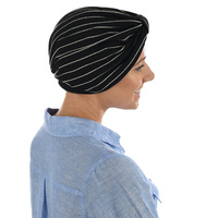Striped Cotton Turban | Black with White Stripes | L/XL