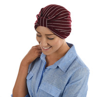 Striped Cotton Turban | Wine / Burgundy with White Stripes | L/XL