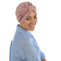 Striped Cotton Turban | Dusty Pink with White Stripes | XS/S