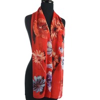 Premium Cotton Chemo Hat with Scarf Band | Option 7 | Black Beanie N Red Scarf Floral Band