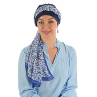 Looped Cotton Turban - Denise | Navy Blue / Dark Blue | M/L |With Sash