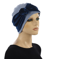 Cotton Beanie with Removable Velvet Headband | Option 4 | Royal Blue/White Beanie with Blue Velvet Headband