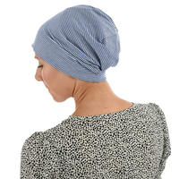 Striped Premium Cotton Beanie - Jodie | Option 1 | Royal Blue N White