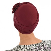 ROSETTE RUCHED BAMBOO TURBAN - HANNAH | Red - Burnt Red / Deep Red
