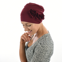 Bamboo Turban Hat with Climbing Rosettes - Lillian | Red - Burnt Red / Deep Red