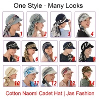  Cotton Cadet Cap with Scarf - Naomi | Option 7: Navy Blue | S/M