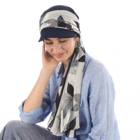  Cotton Cadet Cap with Scarf - Naomi | Option 3:  Navy | S/M