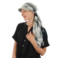  Cotton Cadet Cap with Scarf - Naomi | Option 4: Light Grey | S/M