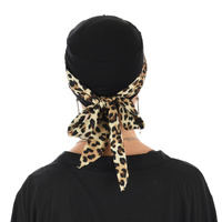 BAMBOO CLASSIC TURBAN - MICHELLE | Black with Leopard Print Sash
