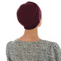 BAMBOO CLASSIC TURBAN - MICHELLE | Wine Maroon with Abstract Tulip Print Sash