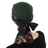 BAMBOO CLASSIC TURBAN - MICHELLE | Dark Green with Artistic Abstract Print Sash