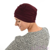 BAMBOO 4-SEAM RUCHED TURBAN HAT - RENEE | Red - Wine Maroon