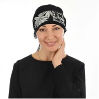 Bamboo Beanie Turban - Tina | Option 1 |BLACK Turban with Sash