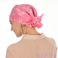 Cotton Triangle Head Scarf - Lara | Paisley Print - Pink
