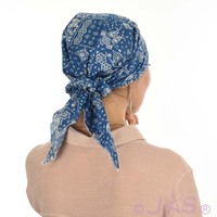 Cotton Triangle Head Scarf - Lara | Paisley Print - Royal Denim Blue