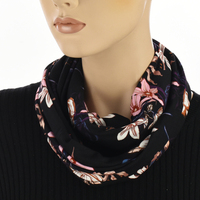 Floral Eternity Loop Scarf Turban | Option 1 | Pink Flower Print on Black Background