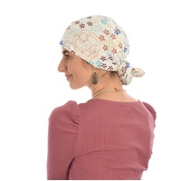 Floral Eternity Loop Scarf Turban | Option 10 | Colourful Flower Sketches on Cream Background