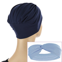 Bamboo Turban with Mix n Match Headband Set | #2 Navy Hat & Pale Blue Band