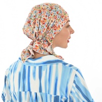 Stretch Floral Pre-tied Scarf Holly | #5 Palm Leaf | White & Blue