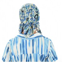 Stretch Floral Pre-tied Scarf Holly | #1 Daisy Flower Print Blue & Cream 