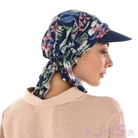 Stretch Floral Pre-tied Scarf Holly | #8 Tropical Flowers and Leaves | Navy