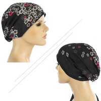Seamless Wrap Headband with Print | #12 Black White Filler Flowers