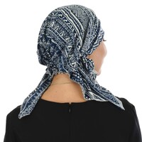 Slouchy Pre-tied Floral Scarf Lena | #9 Ethnic Tribal Pattern Print – Navy and White