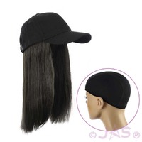 Baseball Cap with Hair | Black | Long
