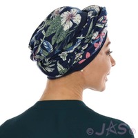 Headband Turban Scarf - Skye |#1 Navy Headband with Tropical Flower Print Scarf