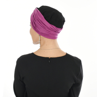 Turban with Removable Seamless Band – Kiara #1 Black with Purple Band