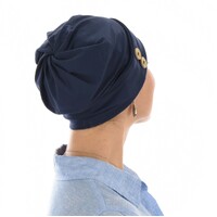 Cotton Beanie with Swirly Back and Buttons | Navy Blue