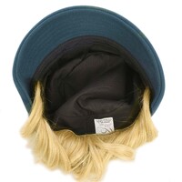 Corduroy Teal Blue Bakerboy Hat with Hair | Blonde Hair