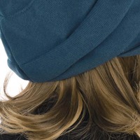 Corduroy Teal Blue Bakerboy Hat with Hair | Two-toned Light Brown & Blonde