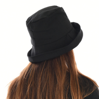 Linen Deep Crown Bucket Hat with Chin Strap | Black