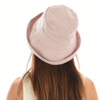 Linen Deep Crown Bucket Hat with Chin Strap | Light Pink