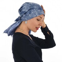 Padded Serenity Cotton Scarf Wrap with Tails | Tie Dye Denim Blue