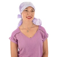 Padded Serenity Cotton Scarf Wrap with Tails | Tie Dye Lavender Lilac Purple
