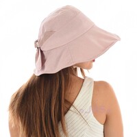 Packable Sun Hat with Pin Striped Bow and Buckle - Helen | Dusty Pale Pink