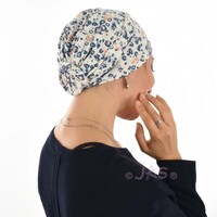 Jersey Leopard Inspired Pre-Knotted Scarf Turban |#3 White and Denim Blue Print