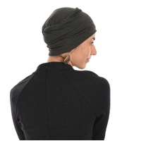 Bamboo Turban with Pearl Ring & Sash Set | Dark Grey & Leaf Sketch Print Scarf