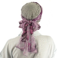 Bamboo Turban with Pearl Ring & Sash Set | Light Grey & Abstract Tree Sketch Scarf