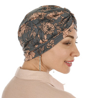 Convertible Scrub Style Turban Cap – Maya | #1 Dusty Pink Blossoms on Dark Grey Base