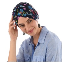 Convertible Scrub Style Turban Cap – Maya | #7 Petite Blooms on Black