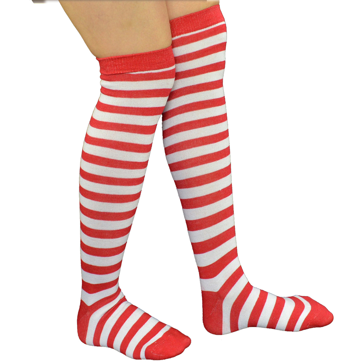 Elf Santa Stripe Christmas Knee High Stockings Socks Halloween Costume