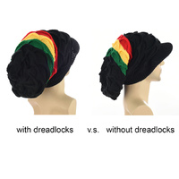 Rasta Stripe Slouchy Beanie with Visor – Knitted Reggae Hat