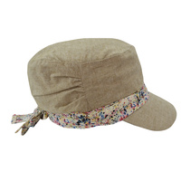 Cadet Fashion Cap | Camel with colourful ink splash print band and bow | XS/S