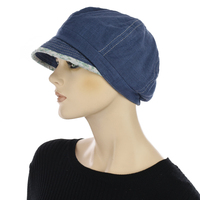 Cream Linen Cabbie Cap with Soft Visor | Blue - Denim Blue