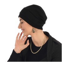 Cotton Turban Beanie with Faux Fur Leopard Headband Set | Option 2 | Black Beanie with Beige Headband